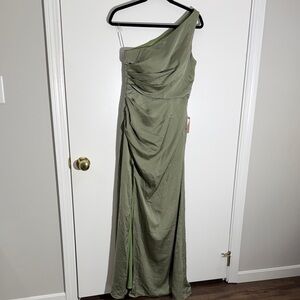 Chic One-Shoulder Olive Dress